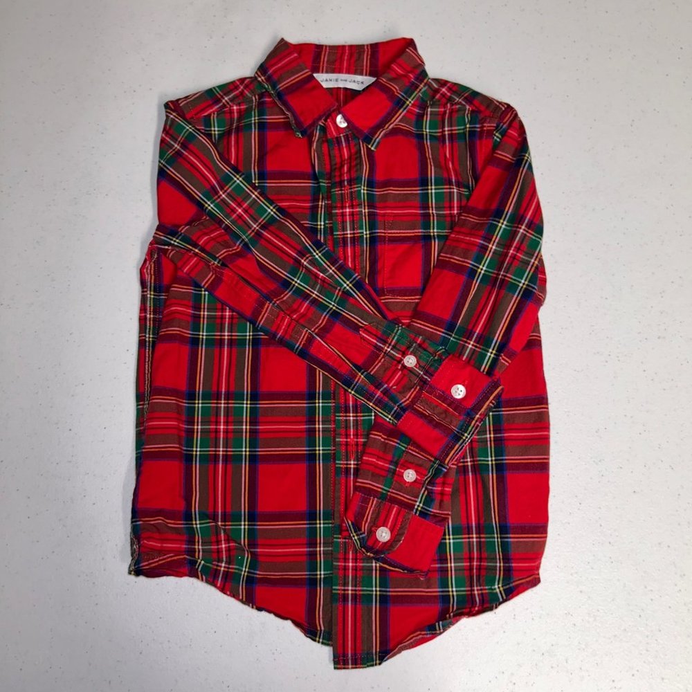 Boys 4T Red Plaid Janie & Jack Button Down Shirt